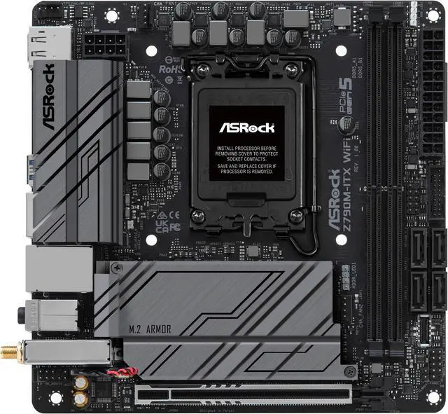 Alt view image 7 of 8 - ASRock Z790M-ITX WIFI Intel LGA1700 (14th,13th,12th Gen) Mini-ITX Mainboard, 2 slots DDR5, PCIE 5.0 x16, HDMI 2.1port, Dual Lan 2.5Gb, 1Gb, Dual M.2 slots 7.1 Nahimic Audio, USB3.2 Gen2X2 Type_C, 7+1+1 Power Phase