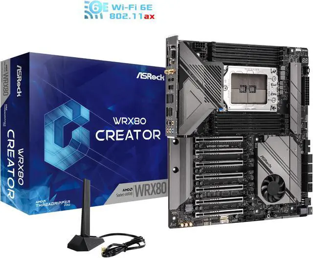 Alt view image 6 of 6 - ASRock WRX80 CREATOR R2.0 AMD WRX80 SATA 6Gb/s Extended ATX AMD Motherboard EATX AMD Ryzen Threadripper PRO 3000WX/ 5000WX Dual 10Gbe LAN 1 Dedicated IPMI 2 Thunderbolt™ 4 Type-C