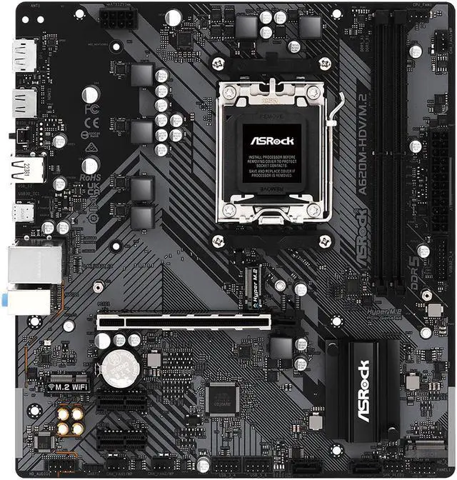 Alt view image 2 of 6 - ASRock A620M-HDV/M.2 AM5 Micro ATX Motherboard, supports up to 65W AM5 Ryzen™ 7000 Series Processors