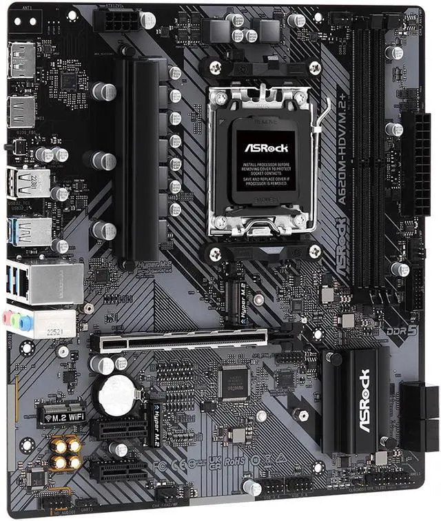 Alt view image 3 of 6 - ASRock A620M-HDV/M.2+ AM5 Micro ATX Motherboard, HDMI, DisplayPort, supports up to 120W AM5 Ryzen™ 7000 Series Processors