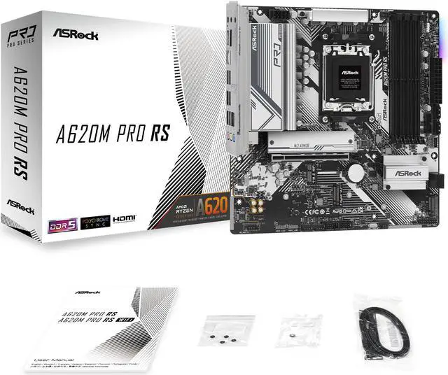 Alt view image 3 of 3 - ASROCK Pro Series A620M PRO RS  DDR5 AM5 Ryzen CPU 7000  SATA3 6.0 Micro ATX 1 x PCIe 4.0 x16 Slot (PCIE1)  7.1 CH HD Audio