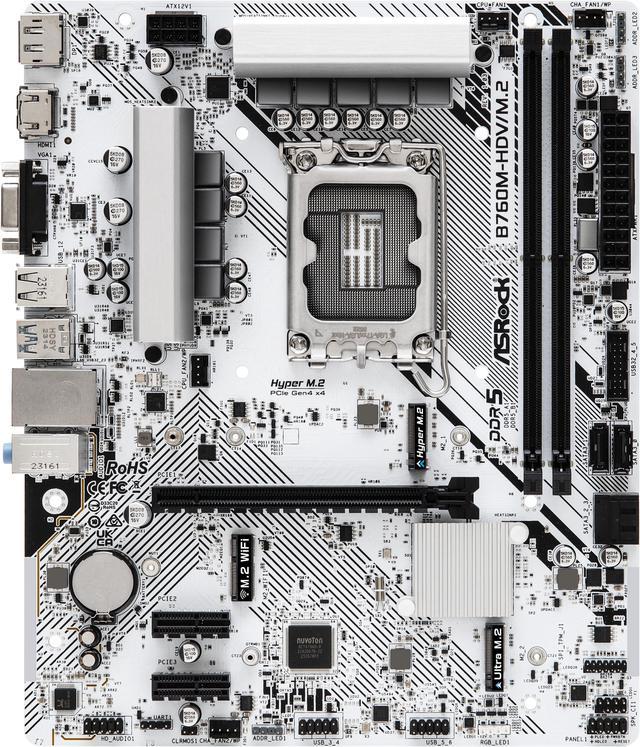 ASRock B760M-HDV/M.2 LGA1700 Micro ATX (280) Intel B760 SATA 6Gb/s DDR5 1  PCIe 4.0 x16 Motherboards - Intel