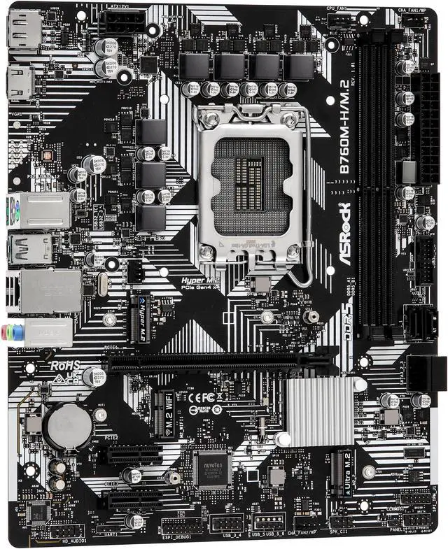 Alt view image 2 of 6 - ASRock B760M-H/M.2 LGA 1700 Intel B760 Micro ATX Motherboard