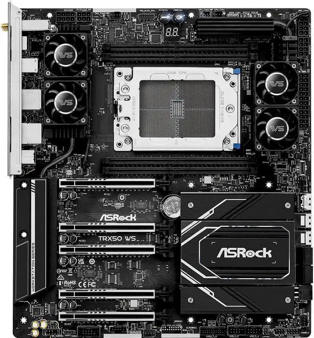 Alt view image 2 of 6 - ASRock TRX50 WS sTR5 AMD TRX50 EATX Form Factor: 12.0-in x 10.9-in, 30.5 cm x 27.7cm - 12 Layer PCB - 2oz Copper PCB (22) Motherboards - AMD
