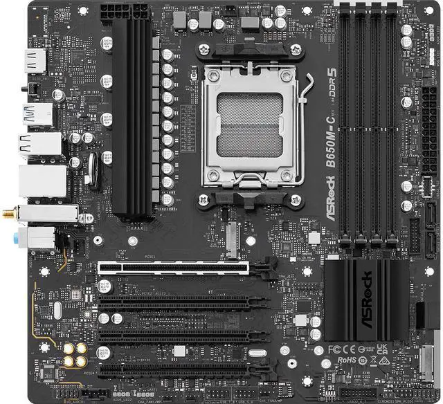 Alt view image 2 of 4 - ASRock B650M-C AMD AM5 Micro ATX Motherboard, B650, Ryzen 9000/8000/7000, DDR5 6200+(OC), PCIe 5.0 M.2, PCIe 4.0, 802.11ac Wi-Fi, USB-C, HDMI