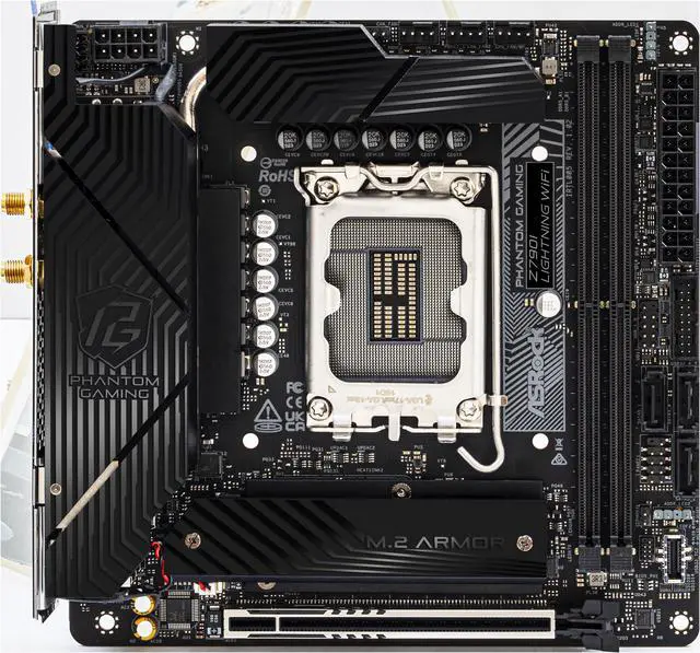 Alt view image 3 of 8 - Asrock Z790I Lightning Wifi LGA 1700 DDR5 Mini ITX Motherboard PCIe 5.0 x16, 2.5G LAN , Wi-Fi 6E + Bluetooth, 3 x SATA3 6.0 Gb/s