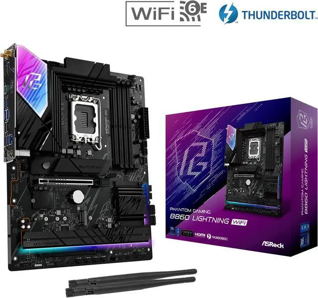 Main image of ASRock Phantom Gaming B860 Lightning WiFi LGA 1851 Intel B860 SATA 6Gb/s DDR5 ATX Motherboard