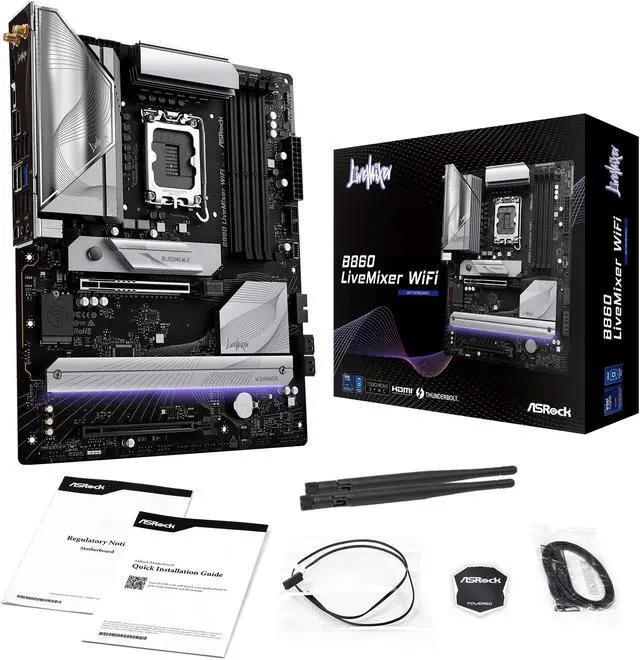 Alt view image 8 of 8 - ASRock B860 LiveMixer WiFi LGA 1851 Intel B860 SATA 6Gb/s DDR5 Intel Core Ultra ATX  Motherboard