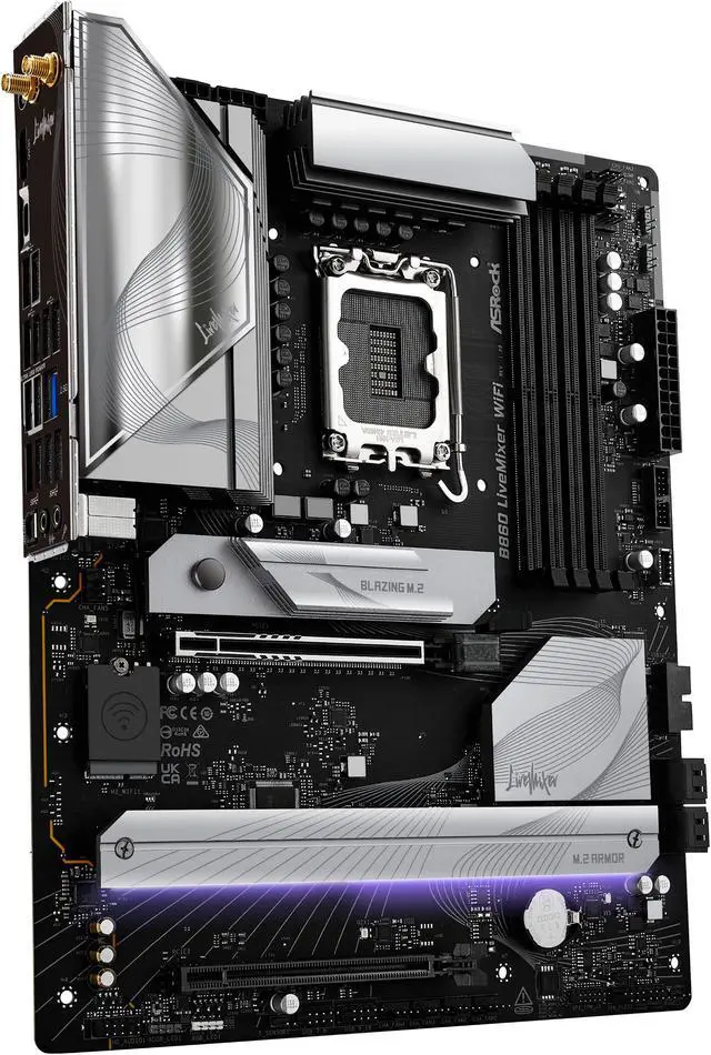 Alt view image 3 of 8 - ASRock B860 LiveMixer WiFi LGA 1851 Intel B860 SATA 6Gb/s DDR5 Intel Core Ultra ATX  Motherboard