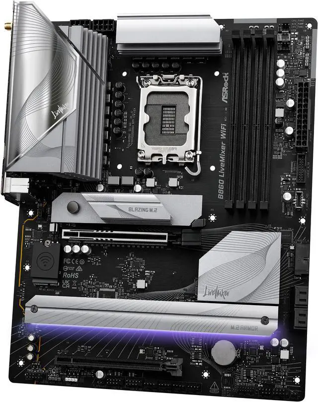 Alt view image 4 of 8 - ASRock B860 LiveMixer WiFi LGA 1851 Intel B860 SATA 6Gb/s DDR5 Intel Core Ultra ATX  Motherboard