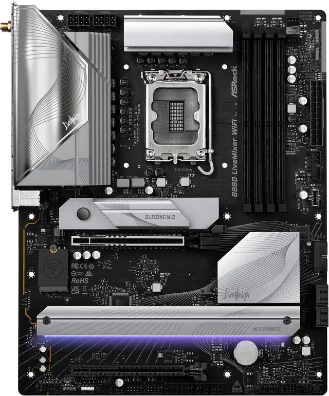 Alt view image 5 of 8 - ASRock B860 LiveMixer WiFi LGA 1851 Intel B860 SATA 6Gb/s DDR5 Intel Core Ultra ATX  Motherboard
