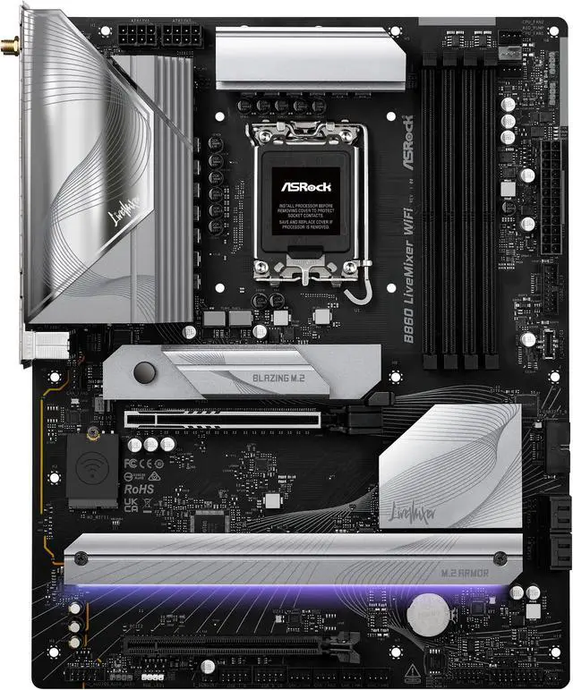 Alt view image 2 of 8 - ASRock B860 LiveMixer WiFi LGA 1851 Intel B860 SATA 6Gb/s DDR5 Intel Core Ultra ATX  Motherboard