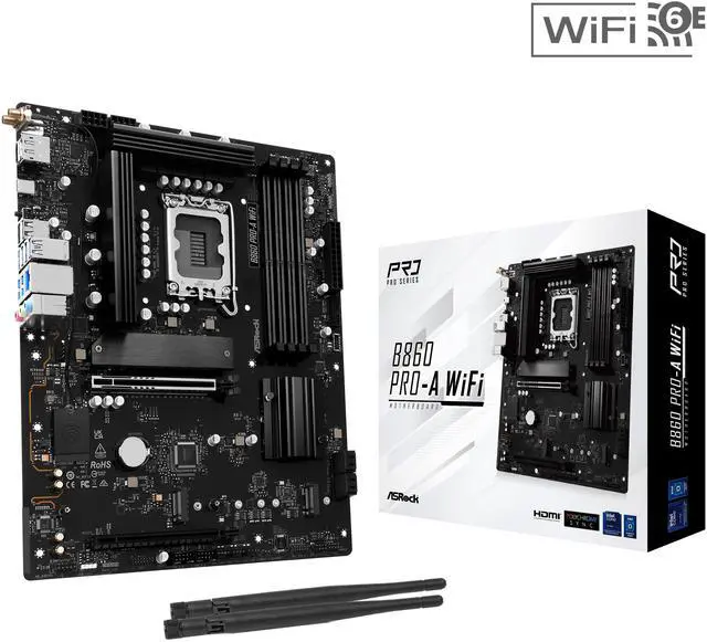 Main image of ASRock B860 Pro-A WiFi LGA 1851 Intel B860 SATA 6Gb/s DDR5 Intel Core Ultra ATX Motherboard