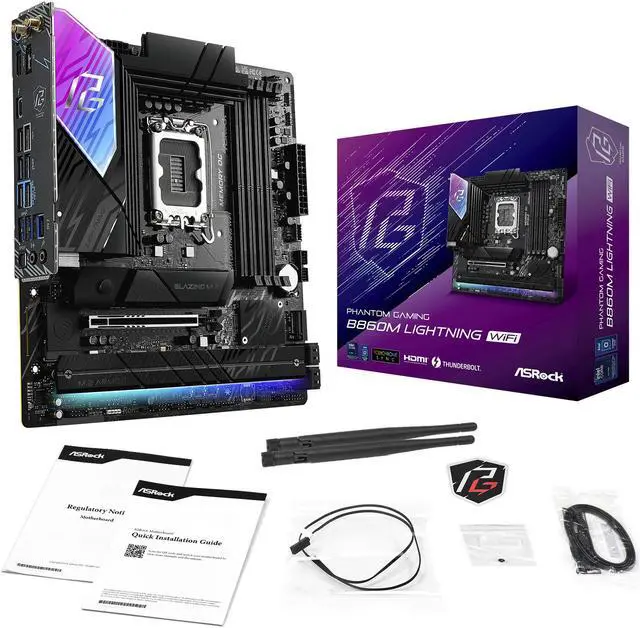 Alt view image 8 of 8 - ASRock Phantom Gaming B860M Lightning WiFi LGA 1851 Intel B860 SATA 6Gb/s DDR5 Intel Core Ultra Micro ATX Motherboard