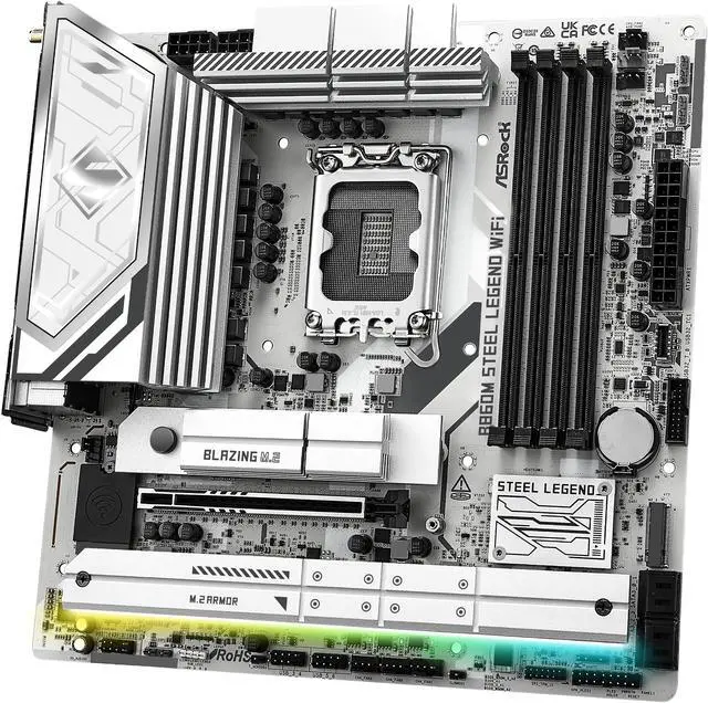 Alt view image 2 of 8 - ASRock B860M Steel Legend WiFi LGA 1851 Intel B860 SATA 6Gb/s Intel Core Ultra DDR5 Micro ATX Motherboard