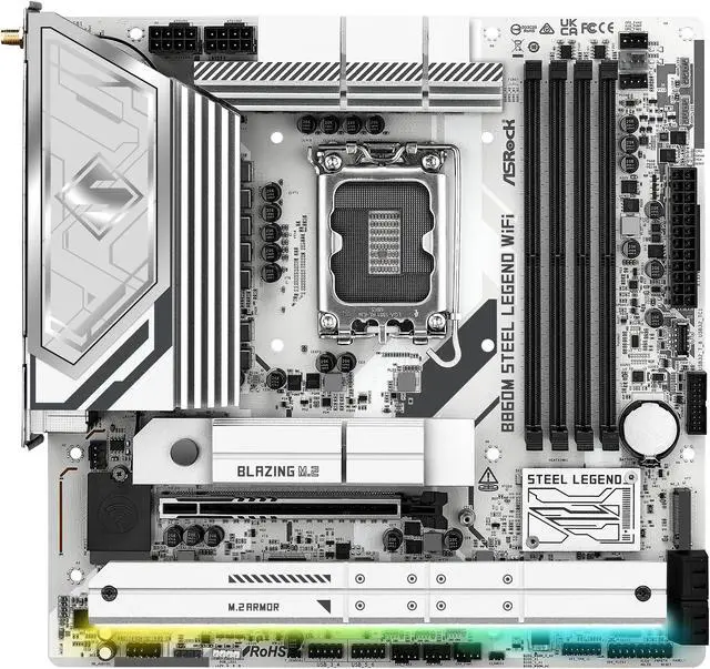 Alt view image 4 of 8 - ASRock B860M Steel Legend WiFi LGA 1851 Intel B860 SATA 6Gb/s Intel Core Ultra DDR5 Micro ATX Motherboard