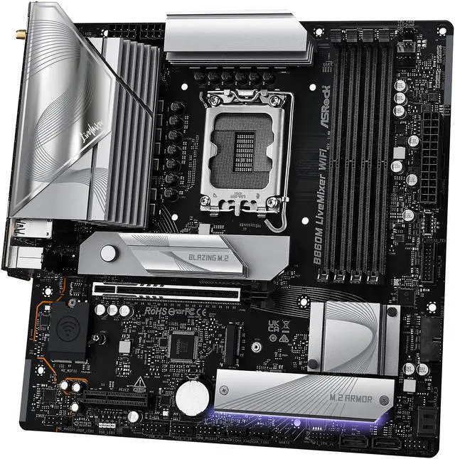 Alt view image 2 of 8 - ASRock B860M LiveMixer WiFi LGA 1851 Intel B860 SATA 6Gb/s Intel Core Ultra Processors DDR5 Micro ATX Motherboard