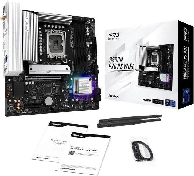 Alt view image 8 of 8 - ASRock B860M Pro RS WiFi LGA 1851 Intel B860 SATA 6Gb/s Intel Core Ultra DDR5 Micro ATX Motherboard