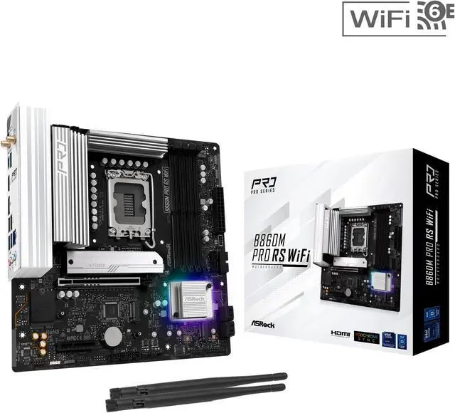 Main image of ASRock B860M Pro RS WiFi LGA 1851 Intel B860 SATA 6Gb/s Intel Core Ultra DDR5 Micro ATX Motherboard
