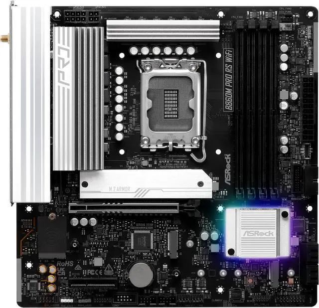 Alt view image 2 of 8 - ASRock B860M Pro RS WiFi LGA 1851 Intel B860 SATA 6Gb/s Intel Core Ultra DDR5 Micro ATX Motherboard