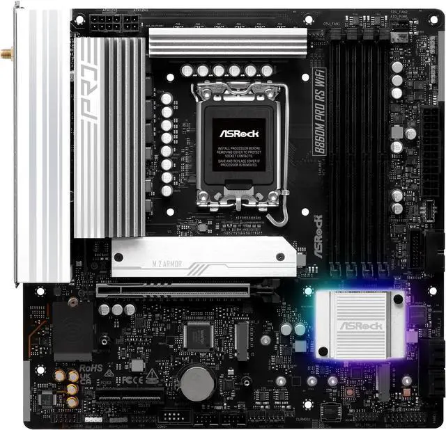 Alt view image 3 of 8 - ASRock B860M Pro RS WiFi LGA 1851 Intel B860 SATA 6Gb/s Intel Core Ultra DDR5 Micro ATX Motherboard