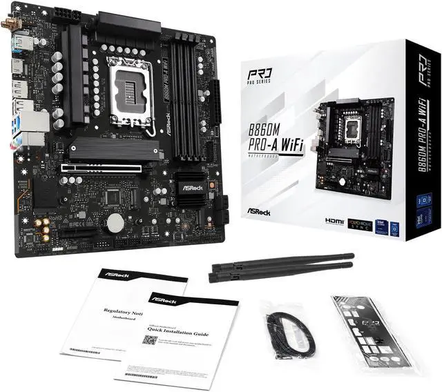 Alt view image 8 of 8 - ASRock B860M Pro-A WiFi LGA 1851 Intel B860 SATA 6Gb/s Intel Core Ultra DDR5 Micro ATX Motherboard