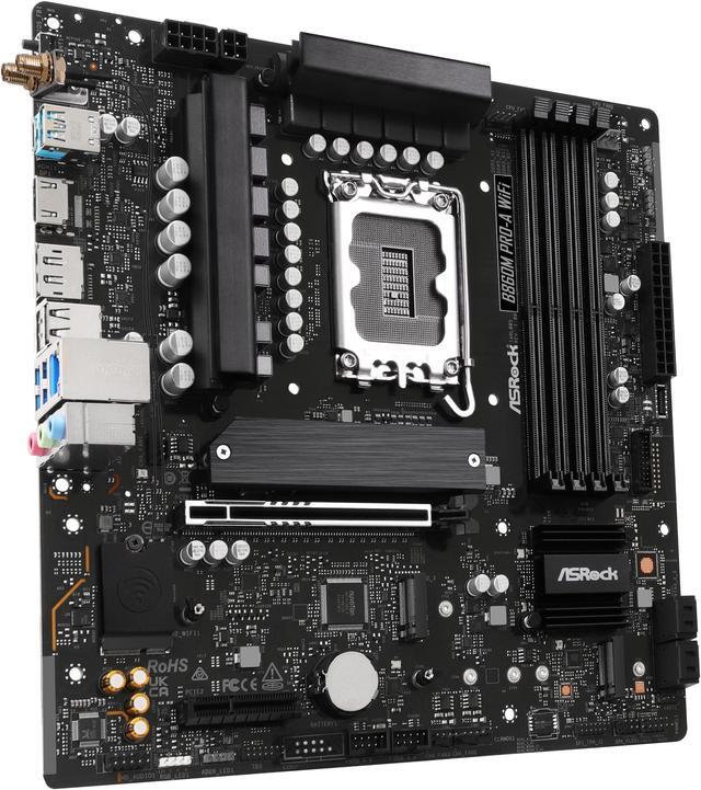 Alt view image 4 of 8 - ASRock B860M Pro-A WiFi LGA 1851 Intel B860 SATA 6Gb/s Intel Core Ultra DDR5 Micro ATX Motherboard