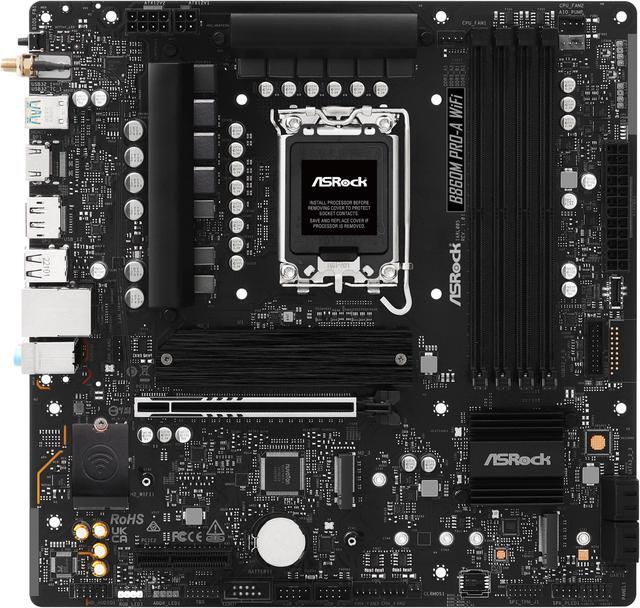 Alt view image 3 of 8 - ASRock B860M Pro-A WiFi LGA 1851 Intel B860 SATA 6Gb/s Intel Core Ultra DDR5 Micro ATX Motherboard