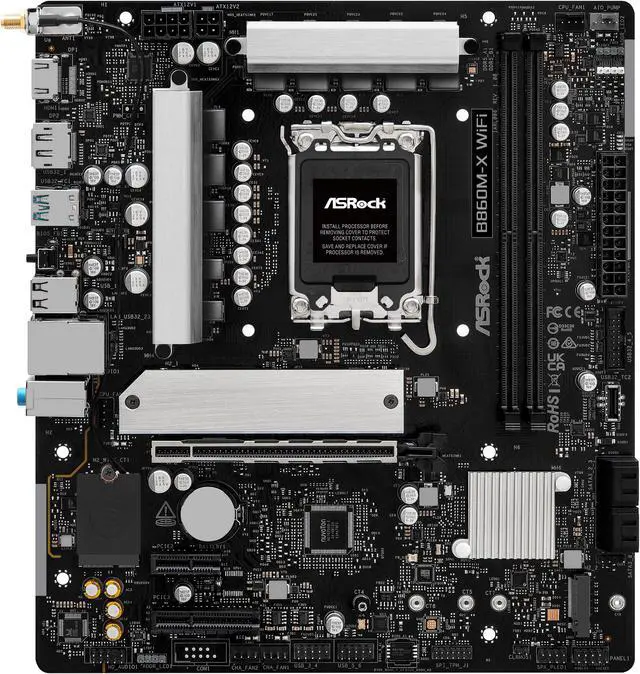 Alt view image 2 of 8 - ASRock B860M-X WiFi LGA 1851 Intel B860 SATA 6Gb/s Intel Core Ultra DDR5 Micro ATX Motherboard