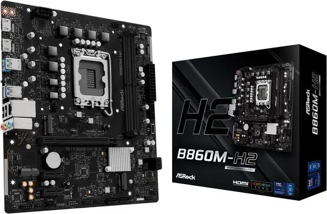 Main image of ASRock B860M-H2 LGA 1851 Intel B860 SATA 6Gb/s Intel Core Ultra DDR5 Micro ATX Motherboard