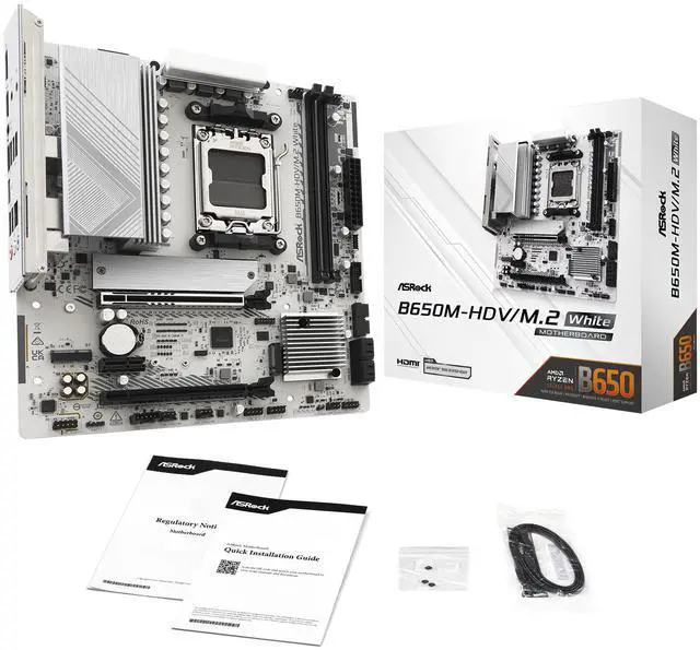 Alt view image 8 of 8 - ASRock B650M-HDV/M.2 White AM5 AMD B650 Micro ATX Motherboard