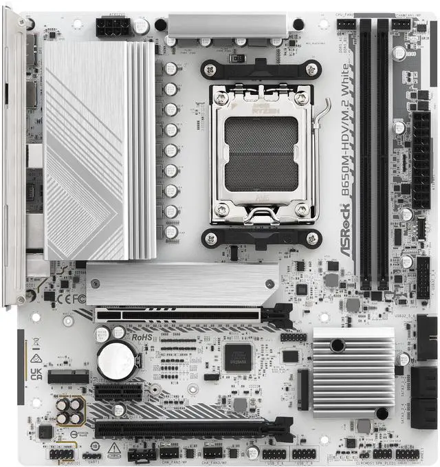 Alt view image 4 of 8 - ASRock B650M-HDV/M.2 White AM5 AMD B650 Micro ATX Motherboard