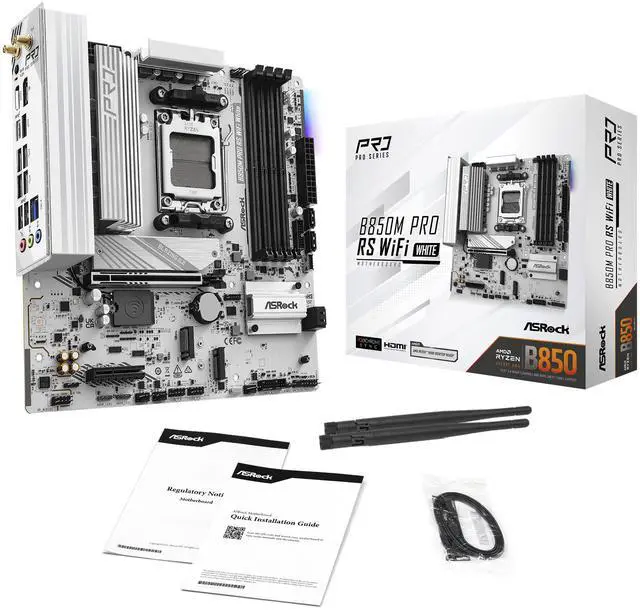 Alt view image 8 of 8 - ASRock B850M Pro RS WiFi White Micro ATX Motherboard