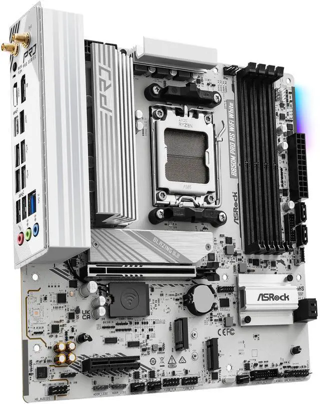 Alt view image 3 of 8 - ASRock B850M Pro RS WiFi White Micro ATX Motherboard