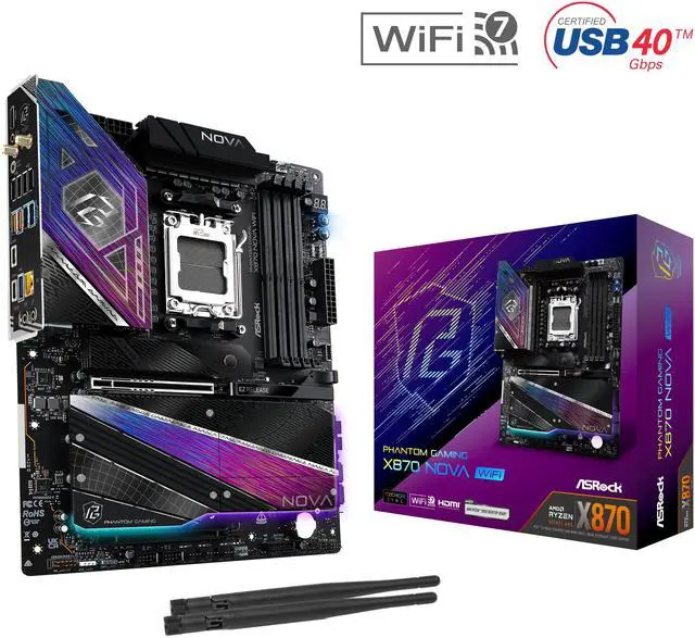 Main image of ASRock Phantom Gaming X870 Nova WiFi AM5 AMD X870 ATX Motherboard