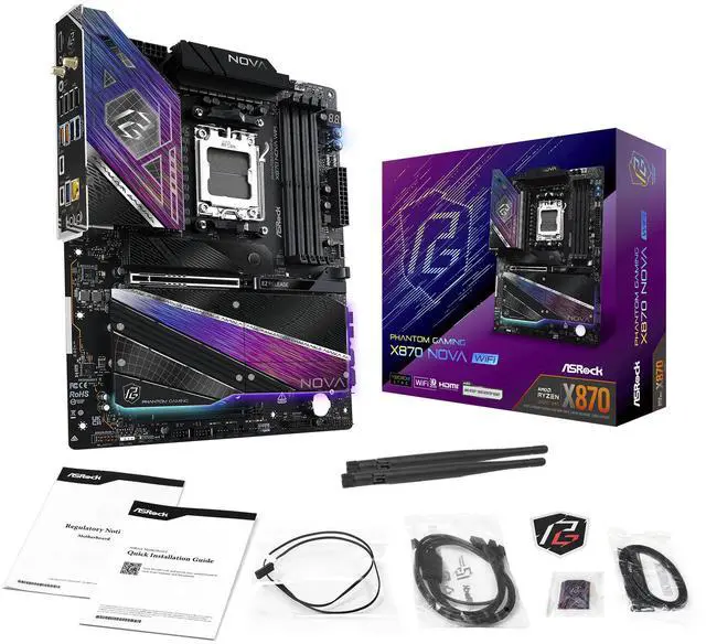 Alt view image 10 of 10 - ASRock Phantom Gaming X870 Nova WiFi AM5 AMD X870 ATX Motherboard