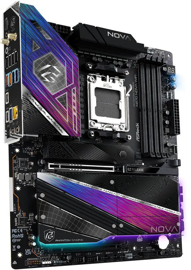Alt view image 7 of 10 - ASRock Phantom Gaming X870 Nova WiFi AM5 AMD X870 ATX Motherboard
