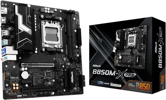 Main image of ASRock B850M-X R2.0 AM5 Micro-ATX Motherboard: AMD Ryzen 9000/8000/7000 Ready | DDR5 8200+ OC | PCIe 5.0 M.2 | 2.5G LAN | USB 3.2 Type-C | HDMI/DP