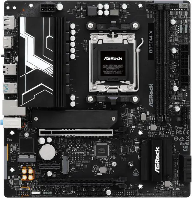 Alt view image 2 of 8 - ASRock B850M-X R2.0 AM5 Micro-ATX Motherboard: AMD Ryzen 9000/8000/7000 Ready | DDR5 8200+ OC | PCIe 5.0 M.2 | 2.5G LAN | USB 3.2 Type-C | HDMI/DP