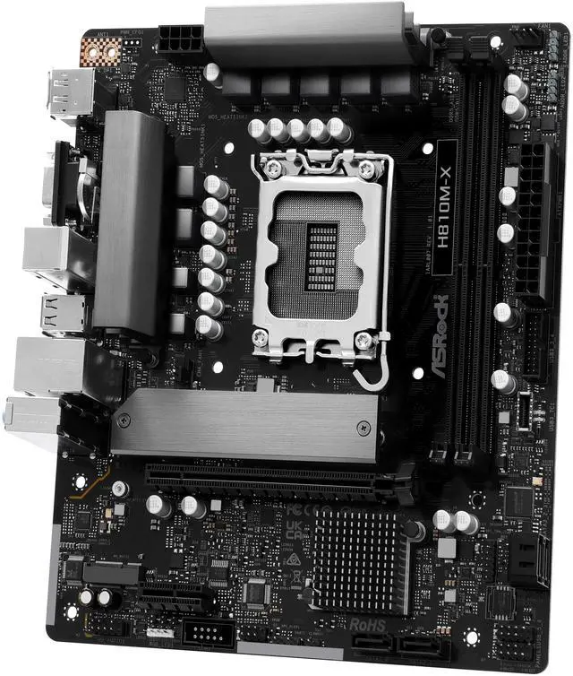 Alt view image 3 of 7 - ASRock H810M-X LGA 1851 Intel H810 Micro ATX Motherboard