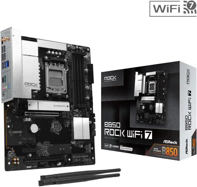 Main image of AMD B850 Rock WiFi 7 AM5 AMD B850 ATX Motherboards
