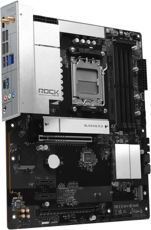 Alt view image 7 of 8 - AMD B850 Rock WiFi 7 AM5 AMD B850 ATX Motherboards