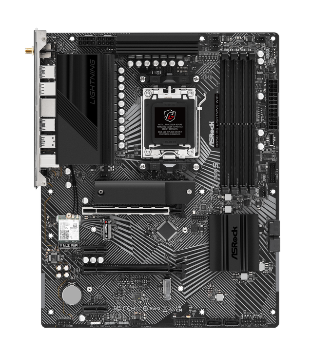 Alt view image 2 of 8 - ASRock B650 PG Lightning WiFi AM5 AMD B650 ATX Motherboard, DDR5, PCIe 5.0 M.2, Wi-Fi 6E, Bluetooth 5.2, 2.5Gb LAN, USB 3.2 Gen2x2 Type-C, Supports AMD Ryzen 9000 / 8000 / 7000 Series