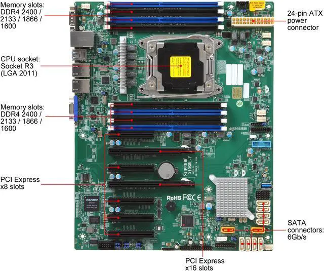 Alt view image 6 of 9 - SUPERMICRO MBD-X10SRL-F Server Motherboard LGA 2011 R3