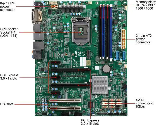 Alt view image 6 of 9 - SUPERMICRO MBD-X11SAE-O ATX Server Motherboard LGA 1151 Intel C236