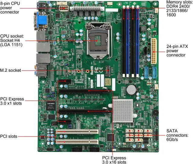 Alt view image 5 of 8 - SUPERMICRO MBD-X11SAE-F-O ATX Server Motherboard LGA 1151 Intel C236