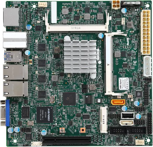 Alt view image 3 of 5 - SUPERMICRO MBD-X11SBA-LN4F-O Mini ITX Server Motherboard Socket FCBGA1170 Intel N3700 1600 / 1333 / 1066 MHz DDR3 SO-DIMM, 204-pin gold-plated DIMMs