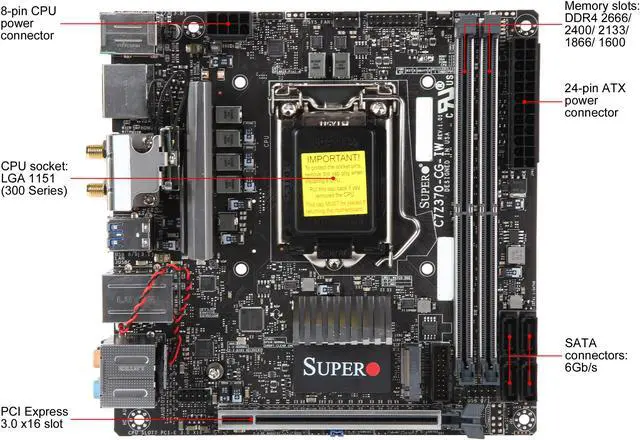 Alt view image 3 of 13 - SUPERMICRO MBD-C7Z370-CG-IW-O LGA 1151 (300 Series) Intel Z370 HDMI Mini ITX Intel Motherboard