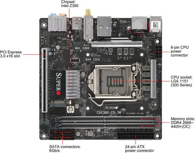 Alt view image 2 of 7 - SUPERMICRO SuperO MBD-C9Z390-CG-IW-O LGA 1151 (300 Series) Intel Z390 HDMI USB 3.1 Mini ITX Intel Motherboard