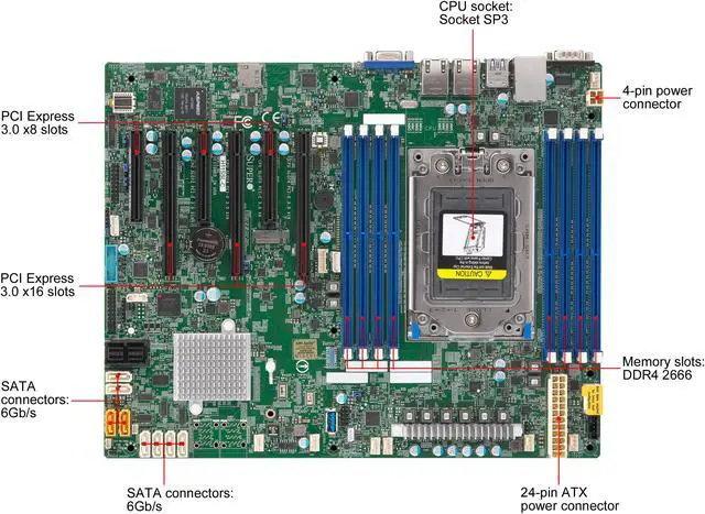 Alt view image 3 of 3 - SuperMicro MBD-H11SSL-C-O ATX Server Motherboard EPYC 7000-series (Retail Pack)